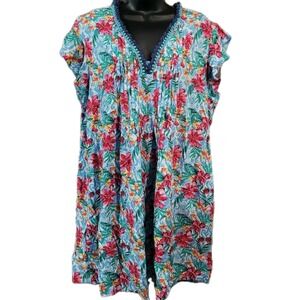 Stella Parker Island Collection Pleated Shift Dress XL Magical Floral Crochet